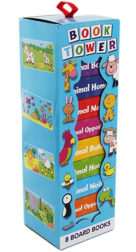 8 Animal Themed Board Books in a Book Tower