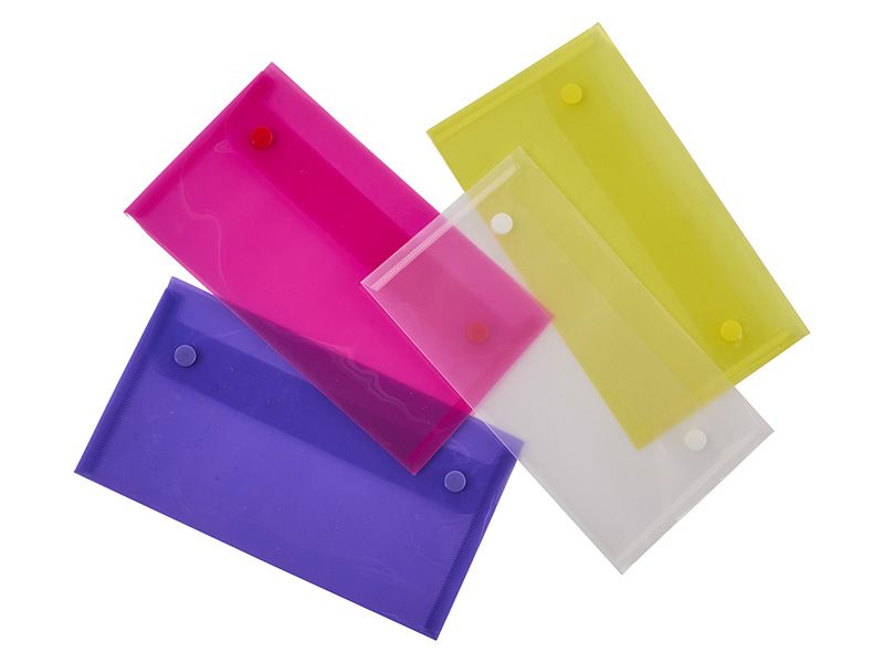 Single Pack of 6 DL Plastic Document Wallets with Stud Closing Button 