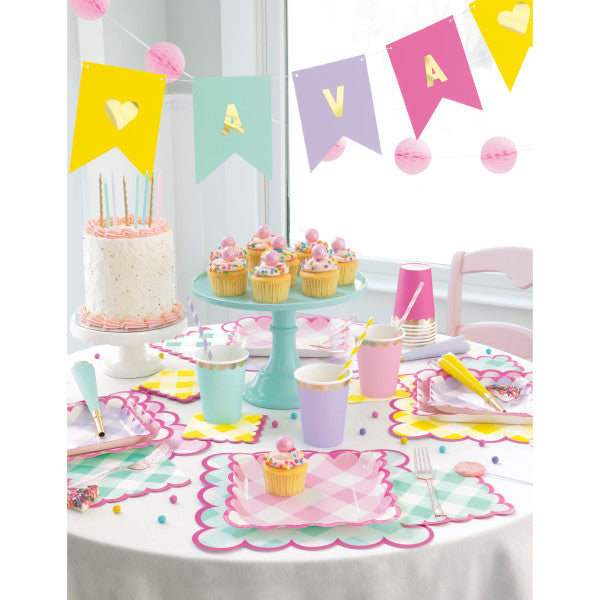 Pack of 8 Pastel Gingham Scalloped Edge Square 7" Dessert Plates {DC}