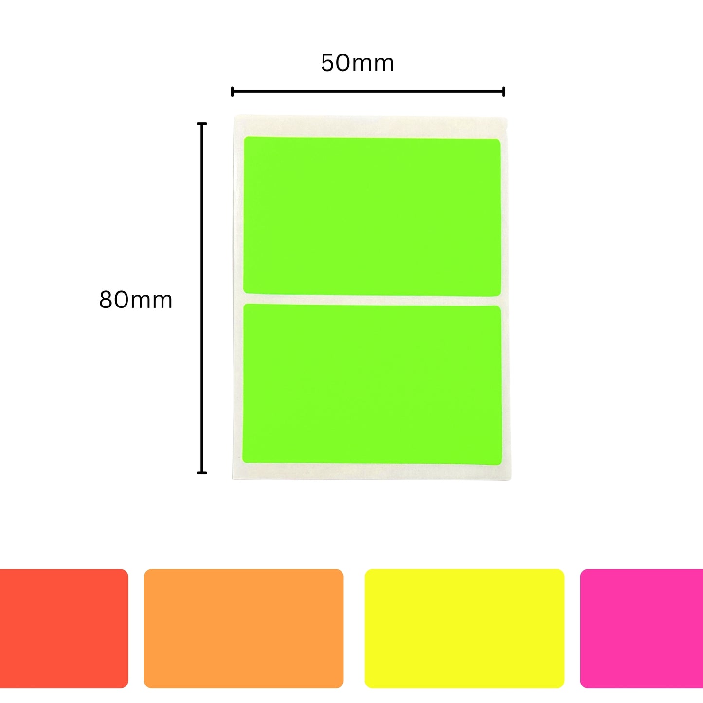Pack of 8 Fluorescent Green 50x80mm Rectangular Labels