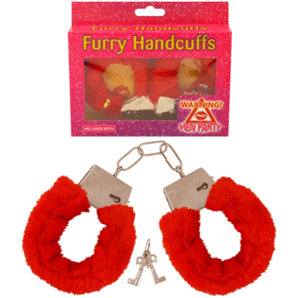 Red Furry Handcuffs and Keys - Hen Party, Role Play