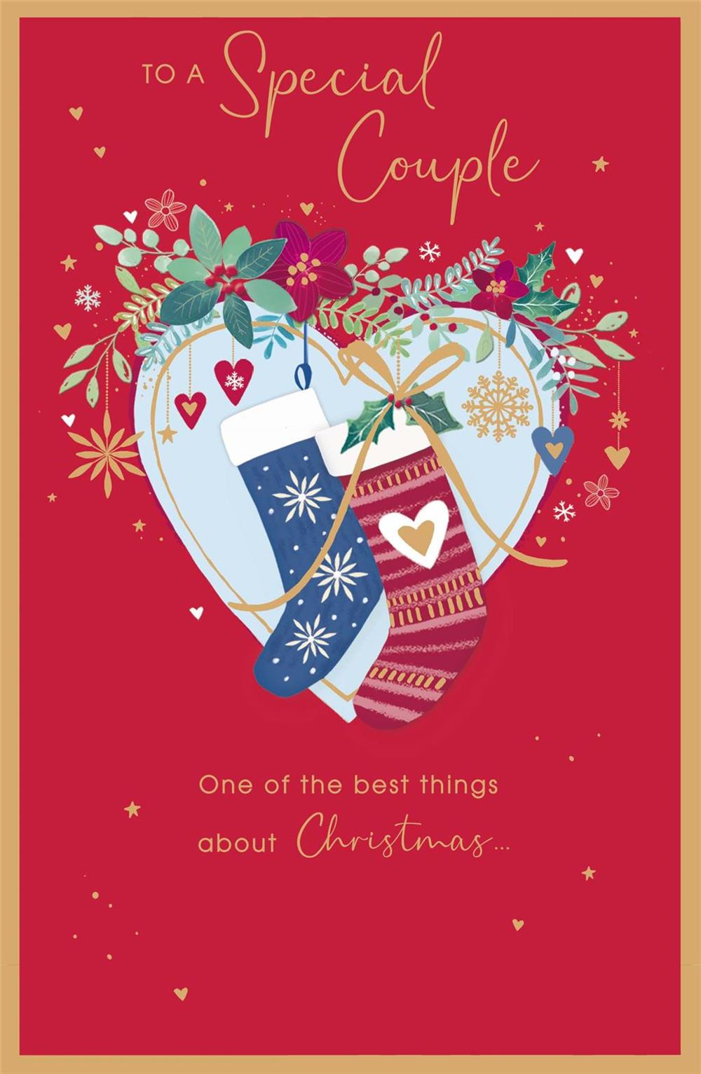 Festive Theme Heart with Stockings Special Couple Christmas Card