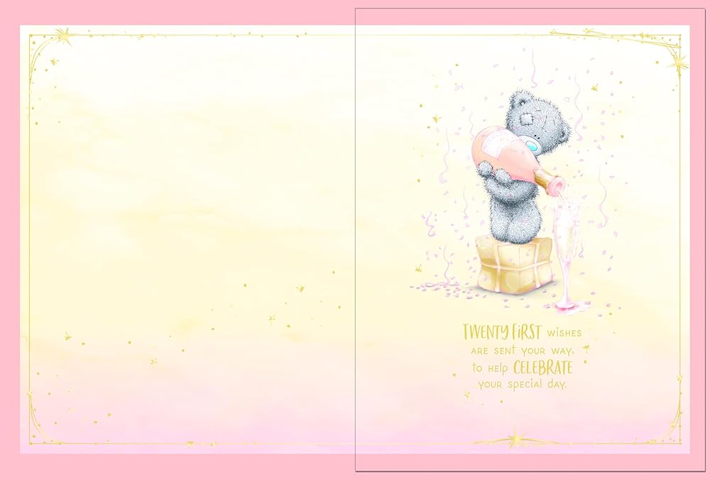 Bear With Champagne Bottle Large Luxury Boxed Handmade 21st Birthday Card.