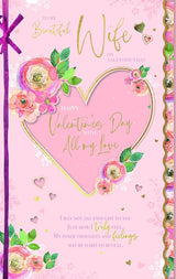 Heart And Flowers Beautiful Wife Luxury Handmade Valentine's Day Card