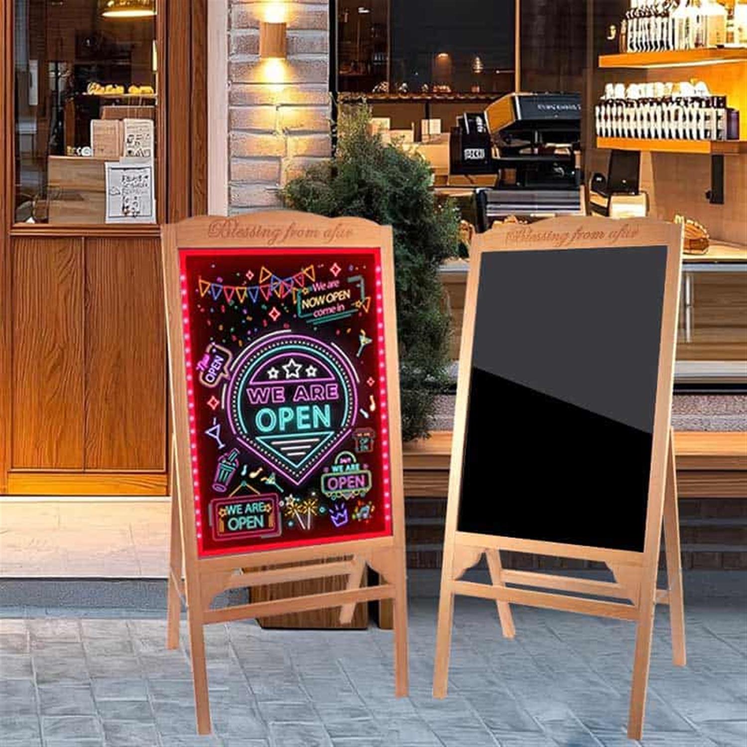 Pine Wood LED Message Board – 70×50 cm Writing Display with Tempered Glass Panel