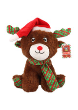 Christmas Reindeer in Santa Hat Plushie (9″/23cm) - Festive Cute Xmas Decoration Gift Holiday Celebrations