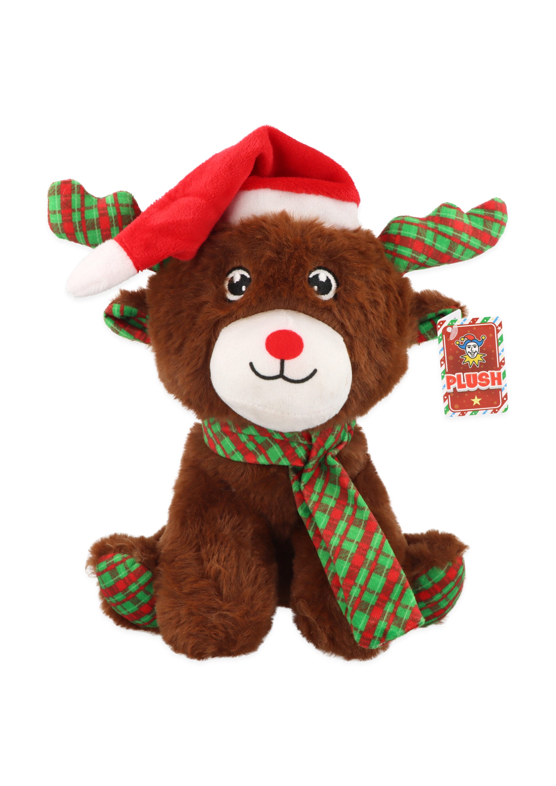 Christmas Reindeer in Santa Hat Plushie (9″/23cm) - Festive Cute Xmas Decoration Gift Holiday Celebrations