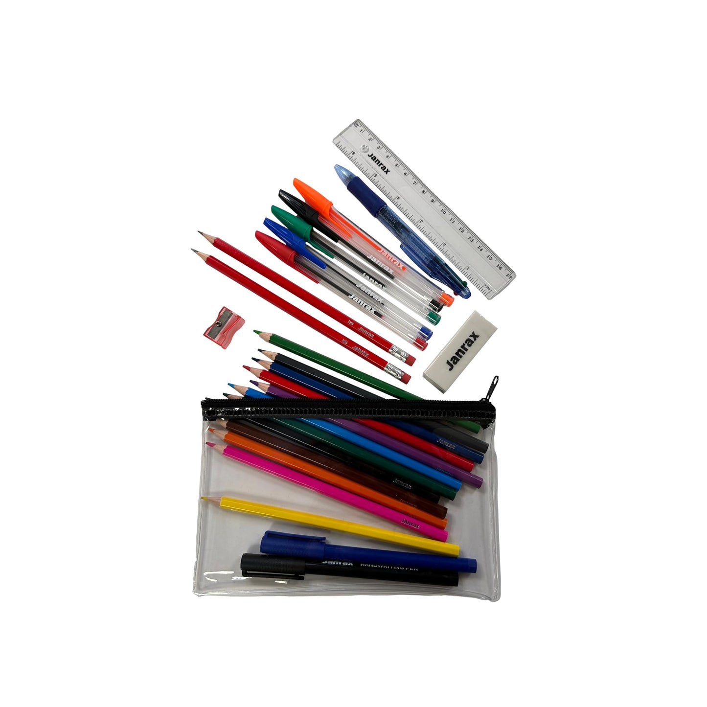 Stationery Filled Black Zip 8x5" Pencil Case with Colouring Pencils