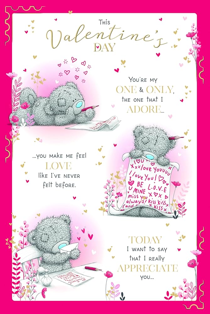 Bear Writing Love Letter Open Valentine's Day Card {DC}