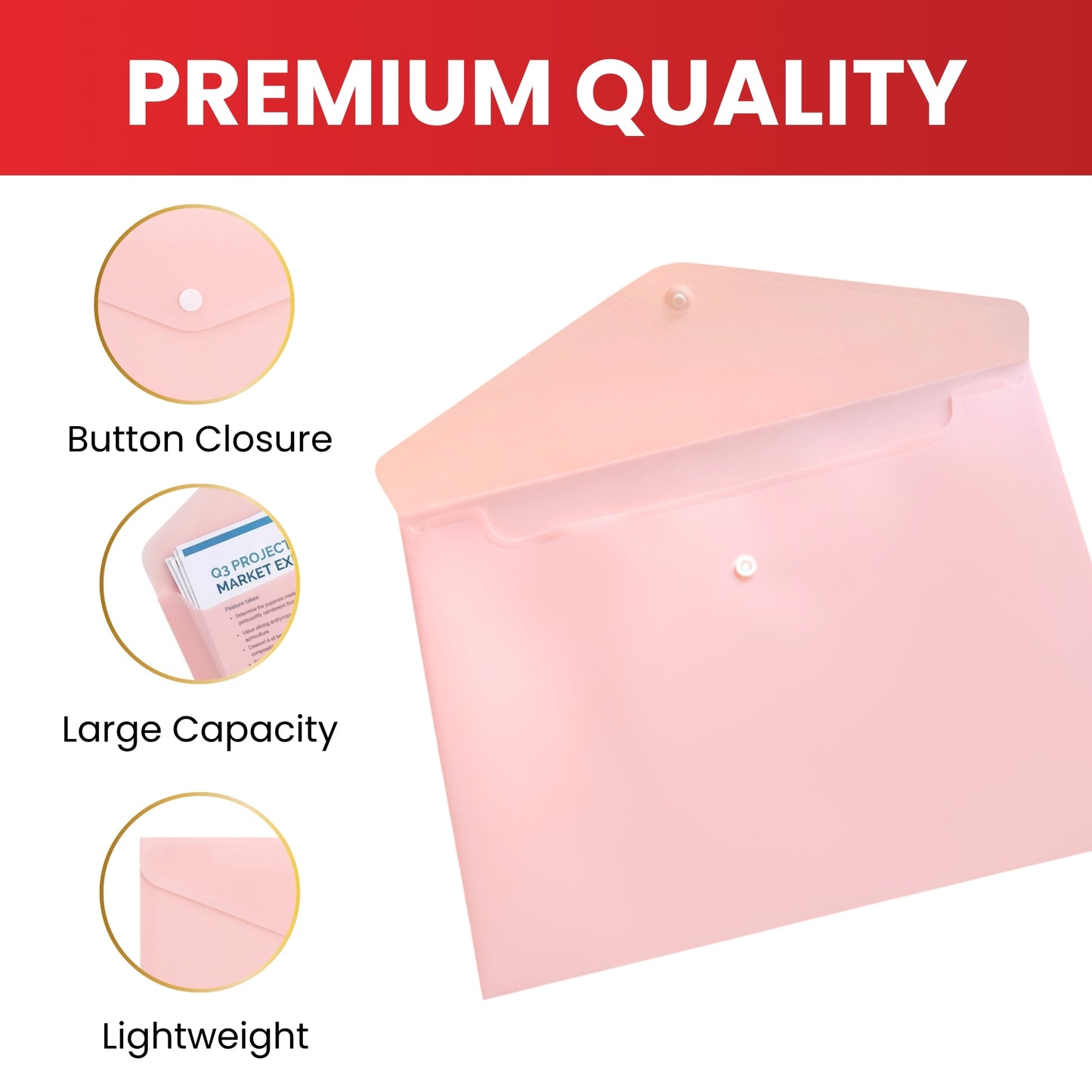 Pack of 12 A4 Light Pastel Green Soft Touch Plastic Document Wallets with Button Closure