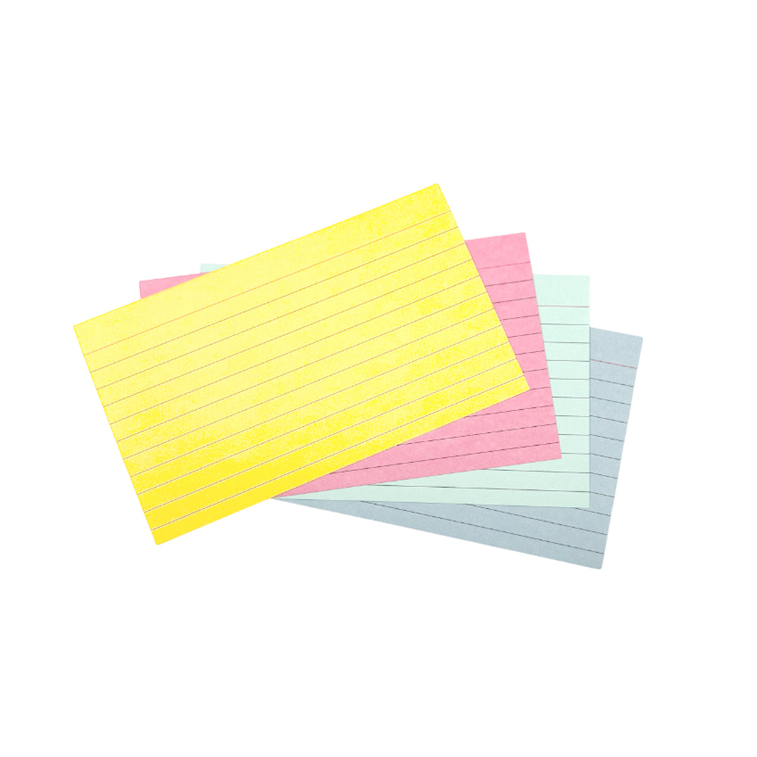 Pack of 100 Assorted Colour Ruled 5x3" Record Cards – Lined Study Index Cards for Notes, Revision