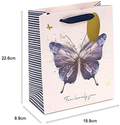 Pink and Purple Butterfly Design Medium Gift Bag For Her, Birthday, Mother's Day 
