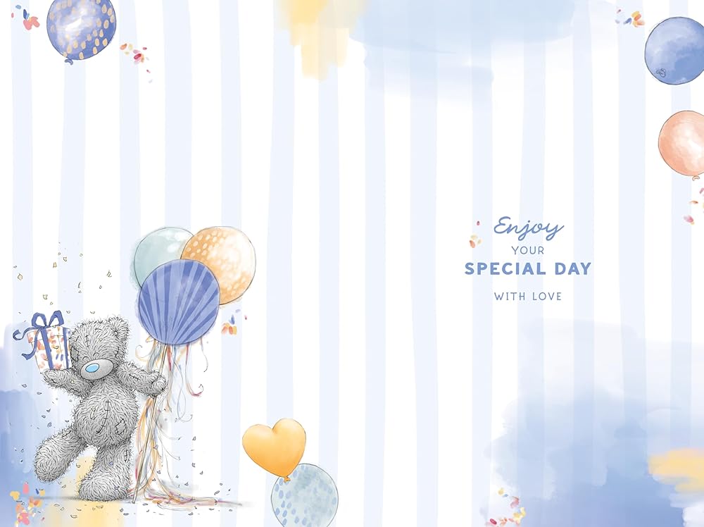 Bear With Gifts And Balloons Special Grandson Birthday Card