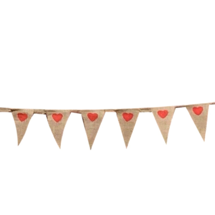 Hessian Red Hearts Bunting 2m with 14 Pennants - Valentine's Day, Engagement, Anniversary, Party Decorations