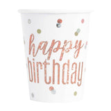 Pack of 8 Birthday Glitz Rose Gold Prismatic Foil 9oz Paper Cups