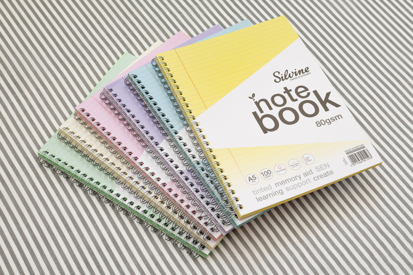 A5+ 100 Pages Twin Wire SEN Green Paper Dyslexia Notebook - Lined with Margin