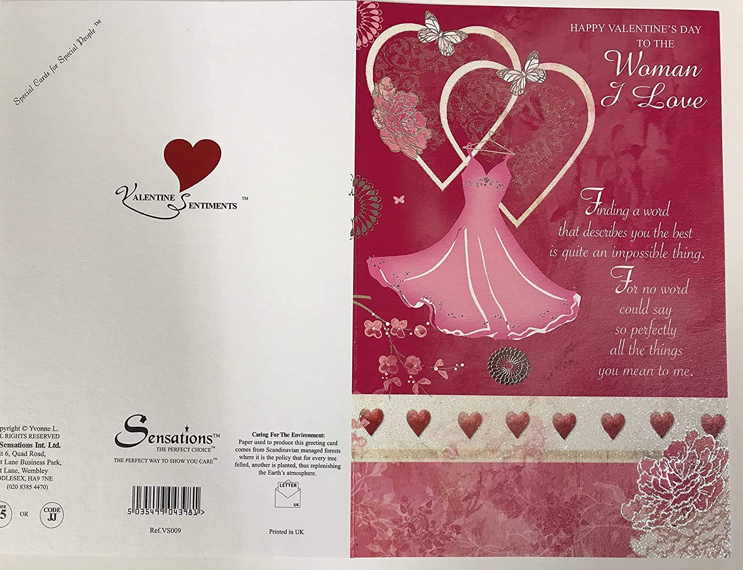 Woman I Love Sentimental Verse Double Love Heart Valentine's Day Card