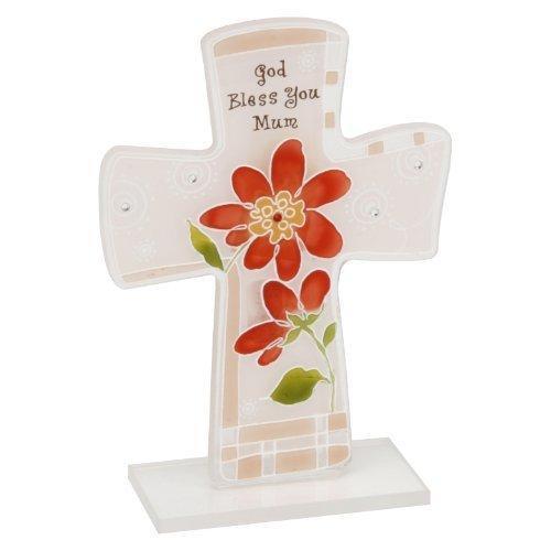 Mum sentiment glass cross 'God bless you mum'