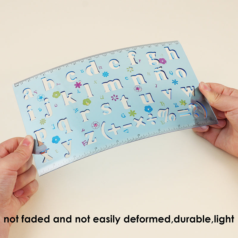 Pack of 2 Transparent Plastic Uppercase Lowercase Stencil Ruler Set