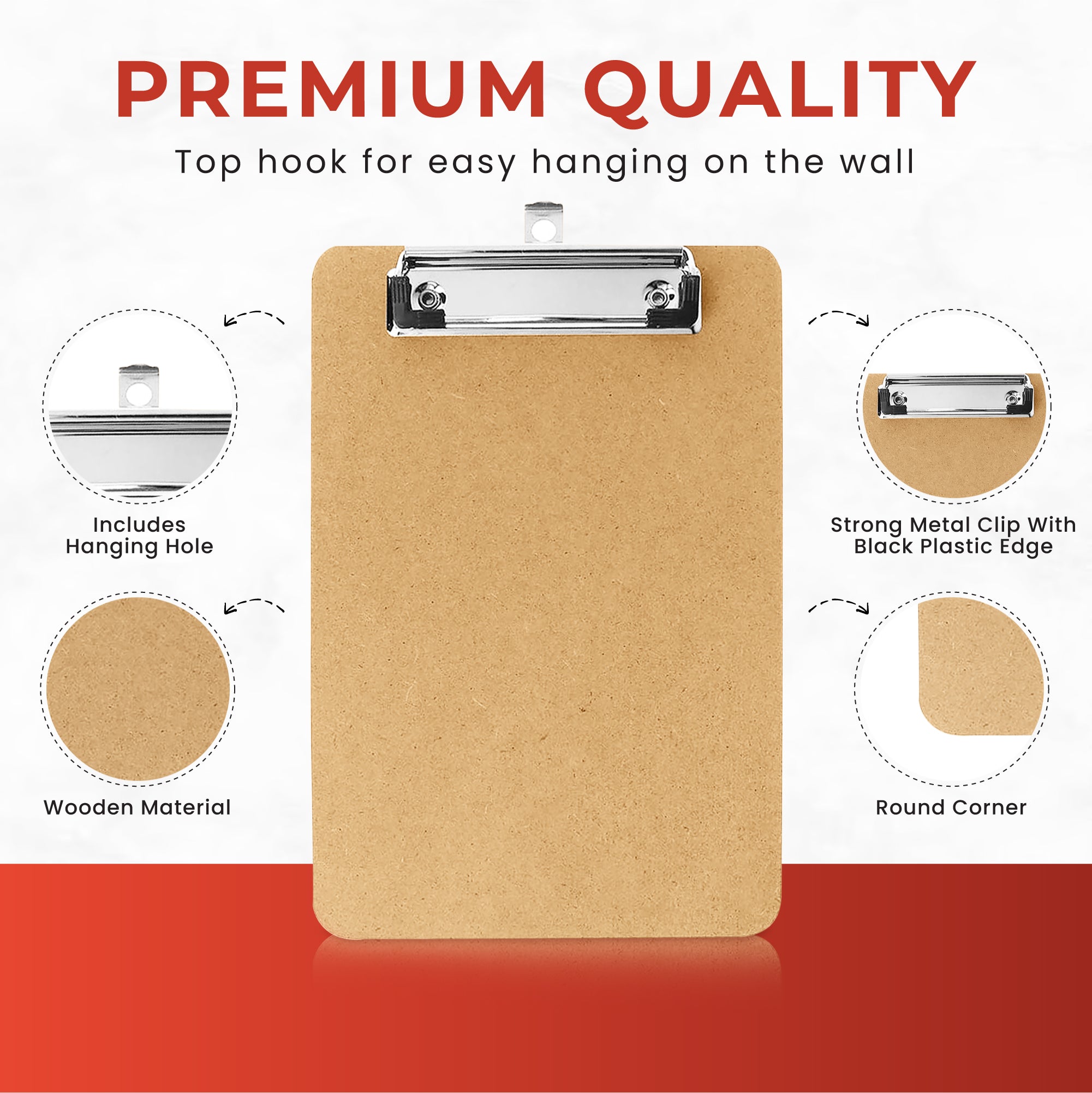 A5 Quality Wooden Clipboard with Hanging Hole