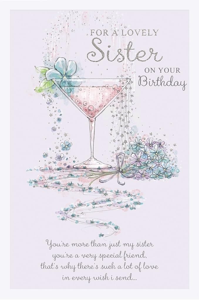 Sister Birthday Card Cocktail and Floral Design 