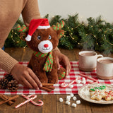 Christmas Reindeer in Santa Hat Plushie (9″/23cm) - Festive Cute Xmas Decoration Gift Holiday Celebrations