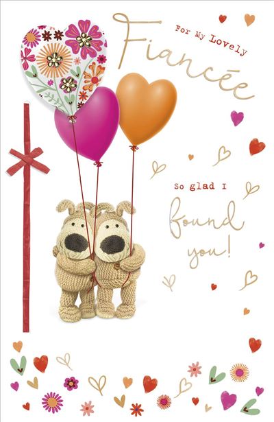 Boofles Holding Heart Balloons Fiancée Valentine's Day Card 