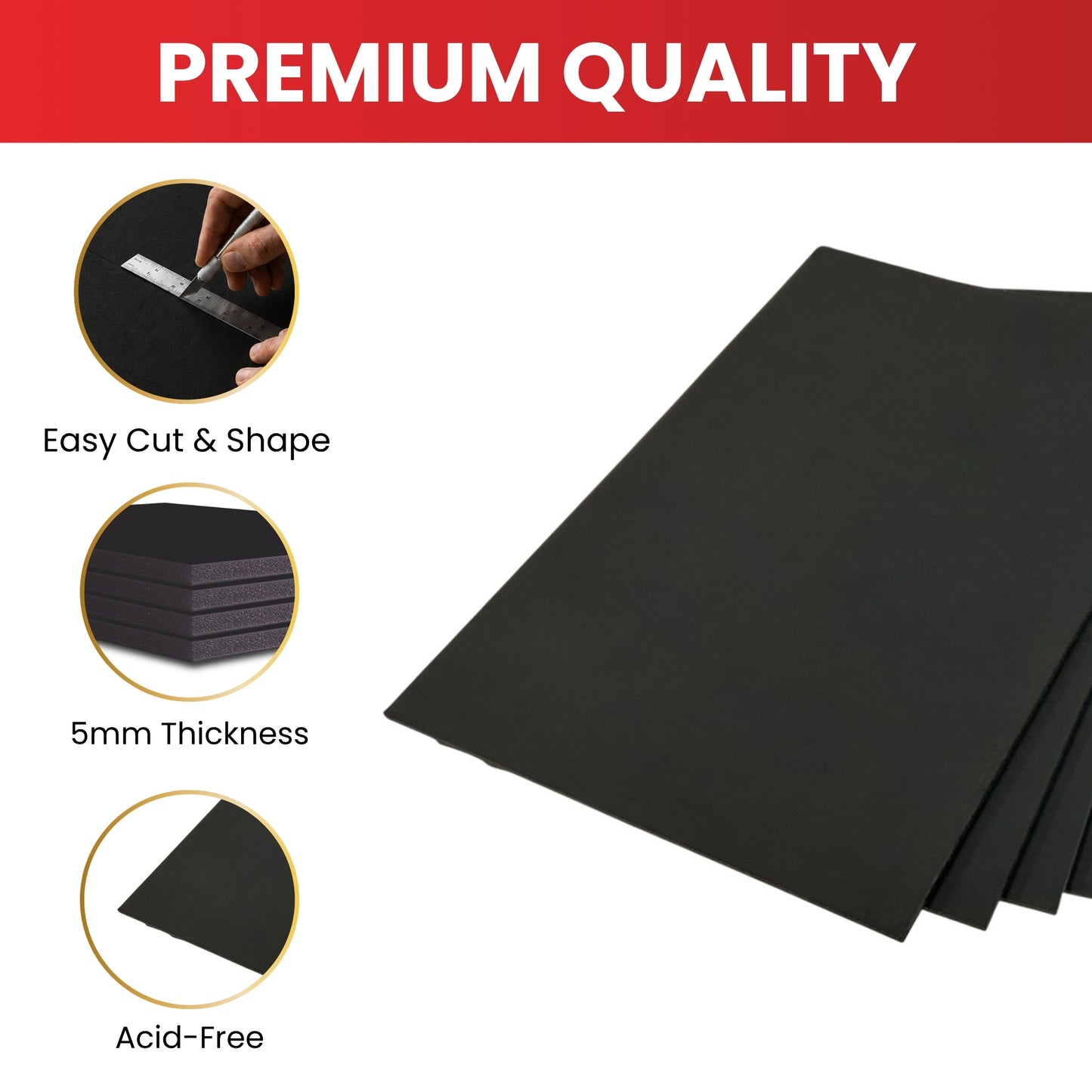 Pack of 10 A2 5mm Black Foam Boards with Core – 420 x 594mm