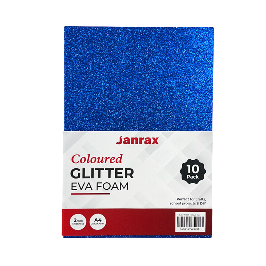 Pack of 10 A4 Blue Glitter EVA Foam Sheets