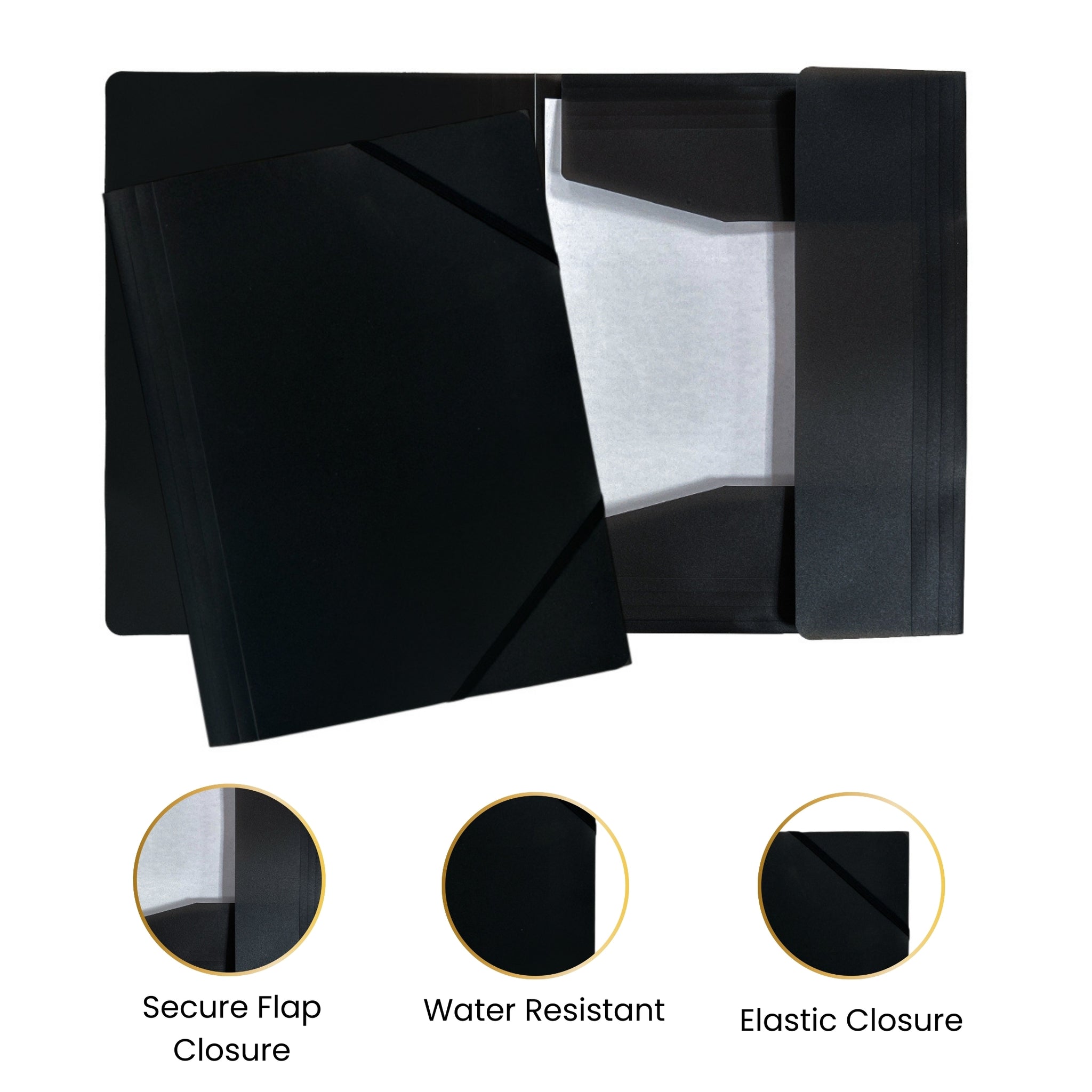 Janrax A4 Clearview Black 3 Flap Folder with Elasticated Closure
