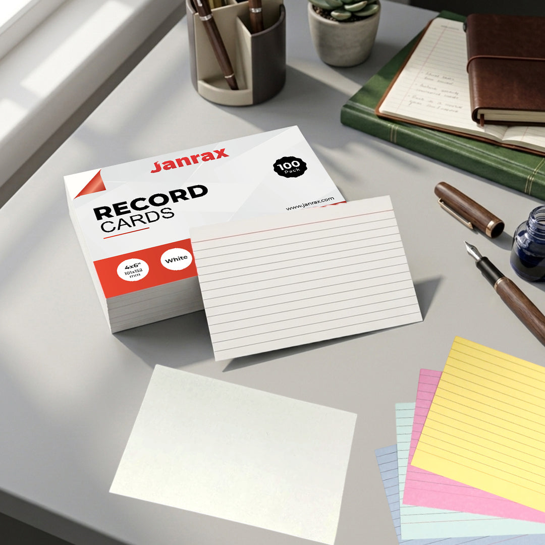 Pack of 100 White Plain 5x3" Record Cards – Blank Study Index Cards for Notes, Revision