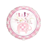 Pink Floral Elephant Round Foil Balloon 18"