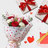 Pack of 10 Valentine Hearts Red Luxury Metallic Plastic-Free 18gsm Tissue Paper Sheets 50x70cm
