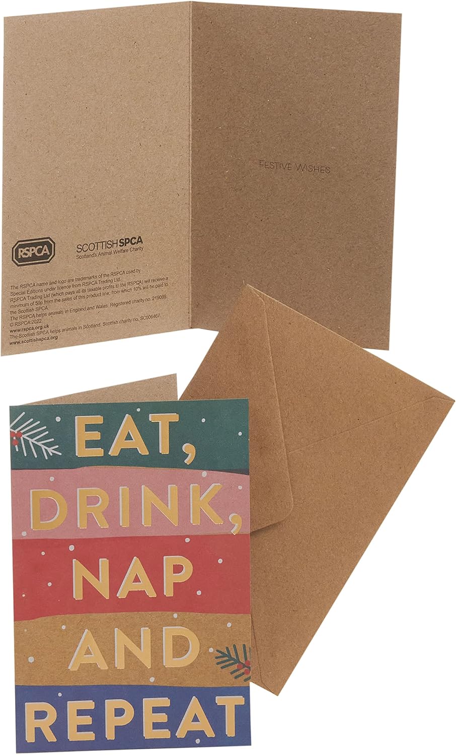 Box of 8 Eat, Drink & Repeat Foiled RSPCA Charity Christmas Cards