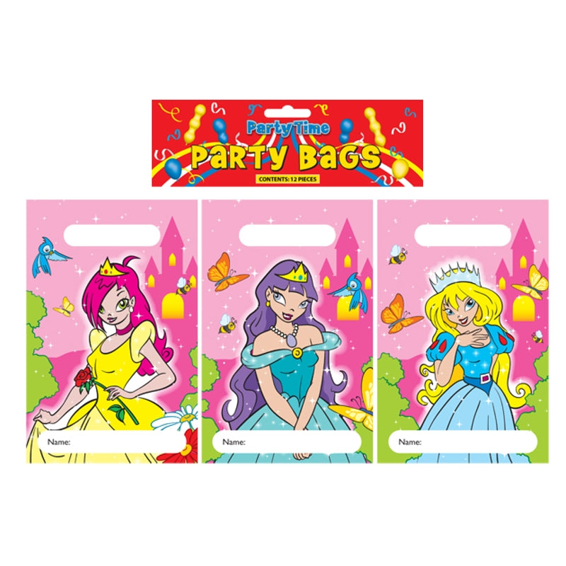 Pack Of 12 Princess Party Bags 15x22cm (3 Assorted Designs) {DC}
