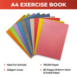 Janrax A4 Green 80 Page Feint Ruled with Margin Exercise Book WF Paper with 225gsm Manilla Cover