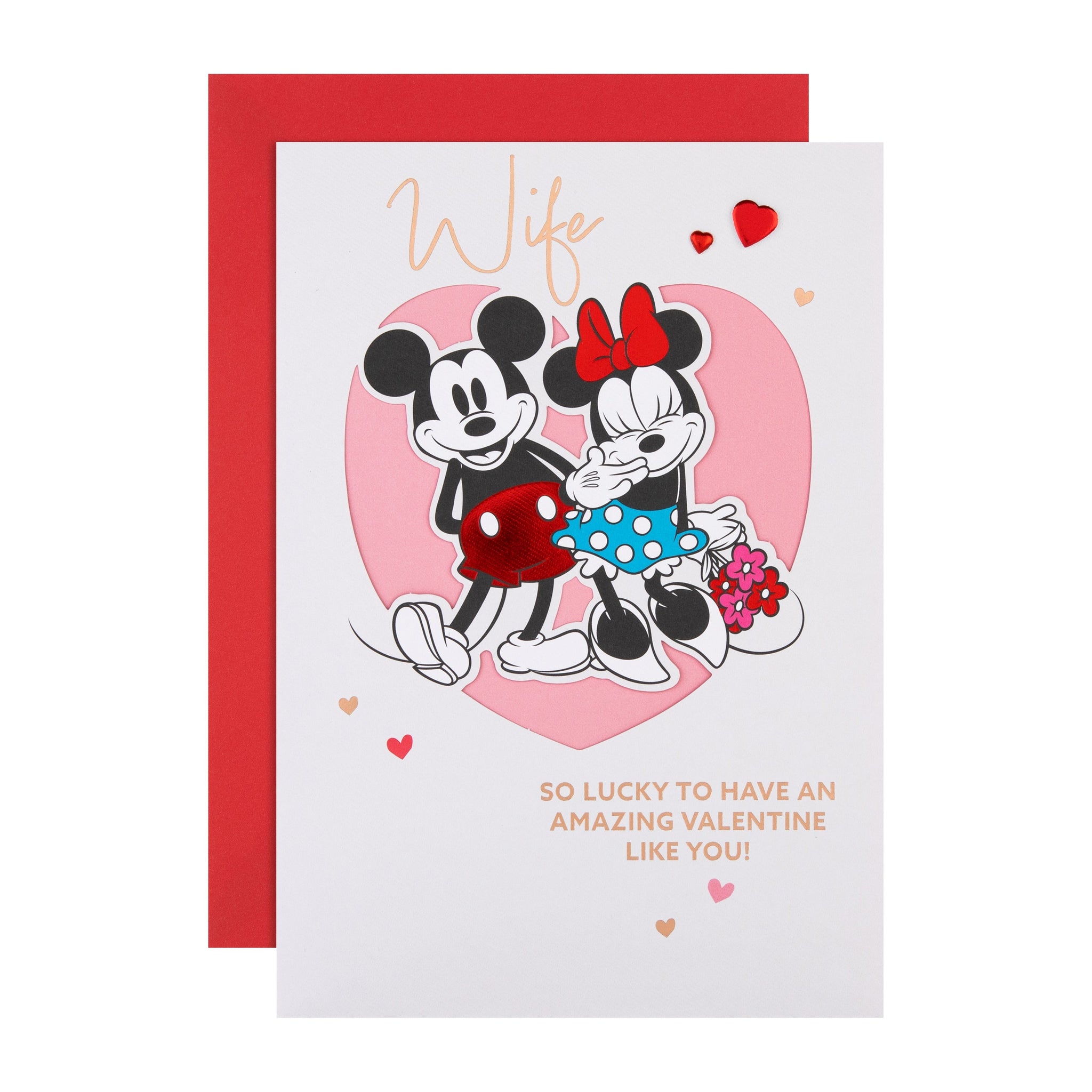Romantic Hearts Design Disney Mickey and Minnie Mouse Wife Valentine's Day Card