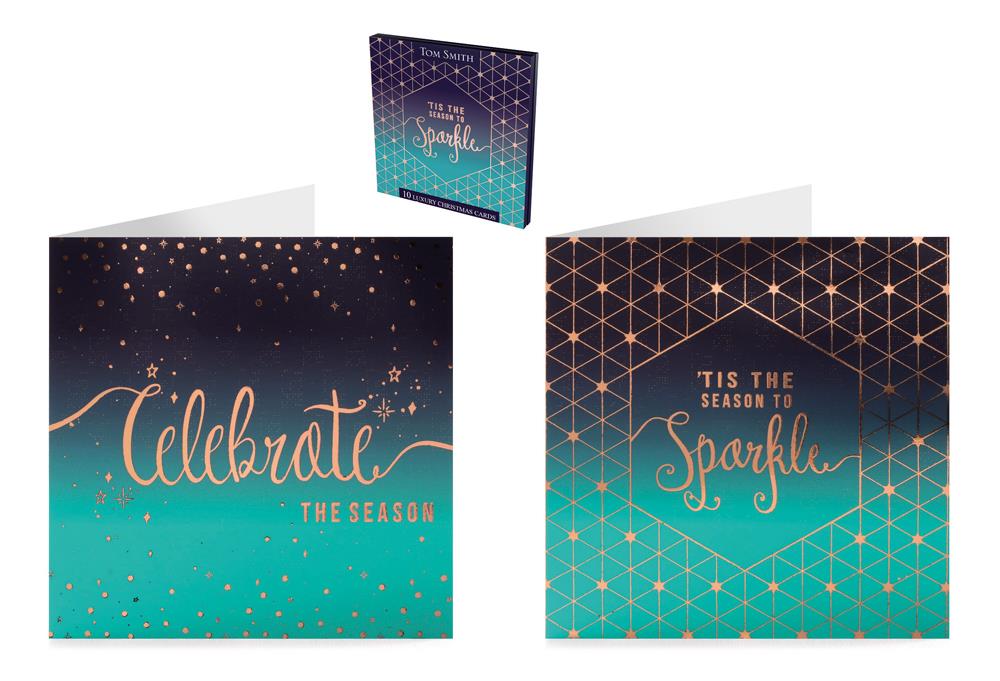 Pack of 12 Luxury Celebrate and Sparkle Design Christmas Greeting Cards