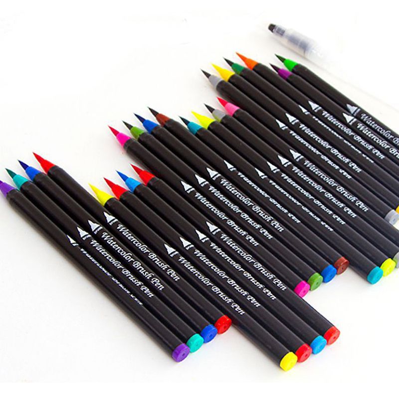 Pack of 48 Washable Water Colour Brush Tip Pens