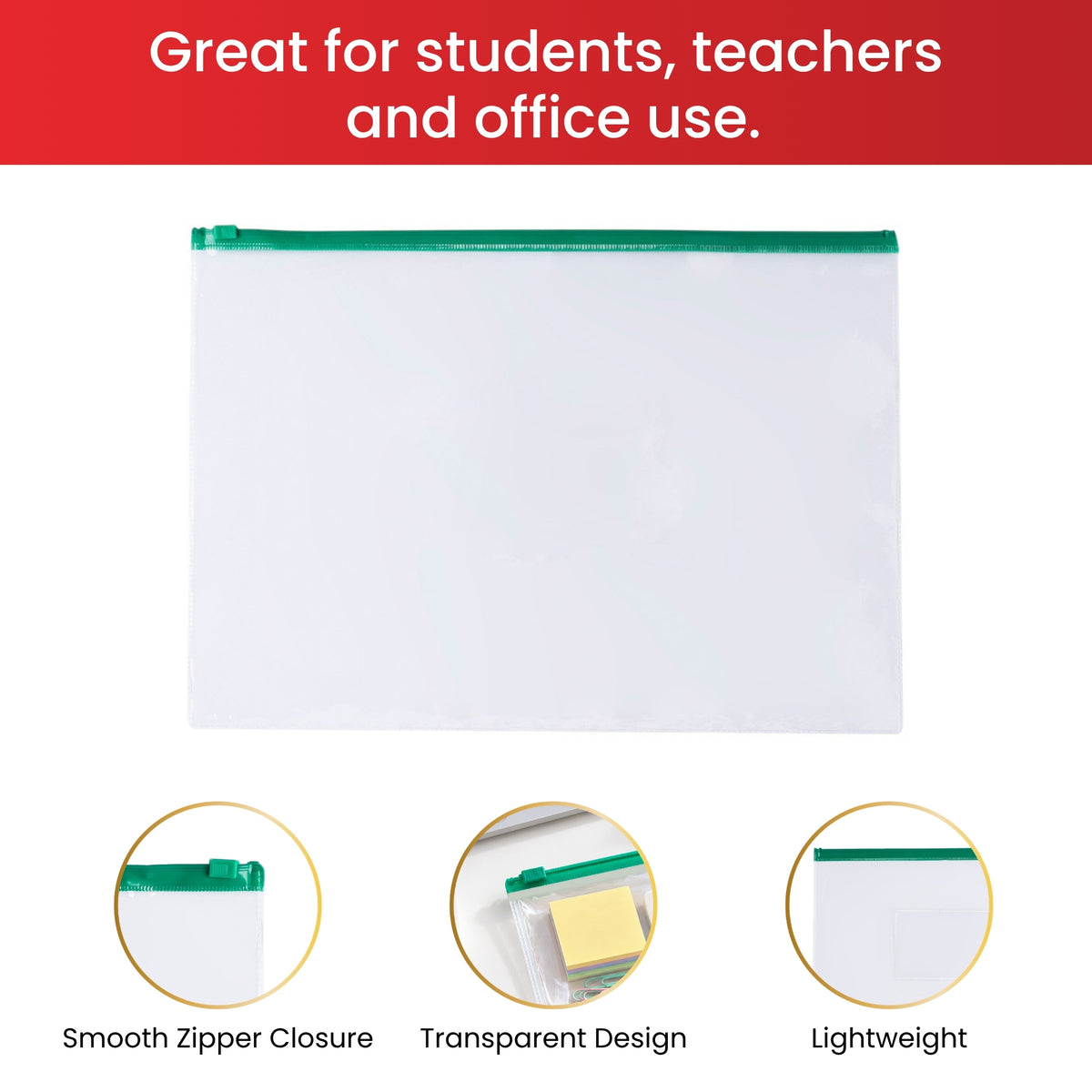 Pack of 12 A6 Clear Zippy Bags with Red Zip