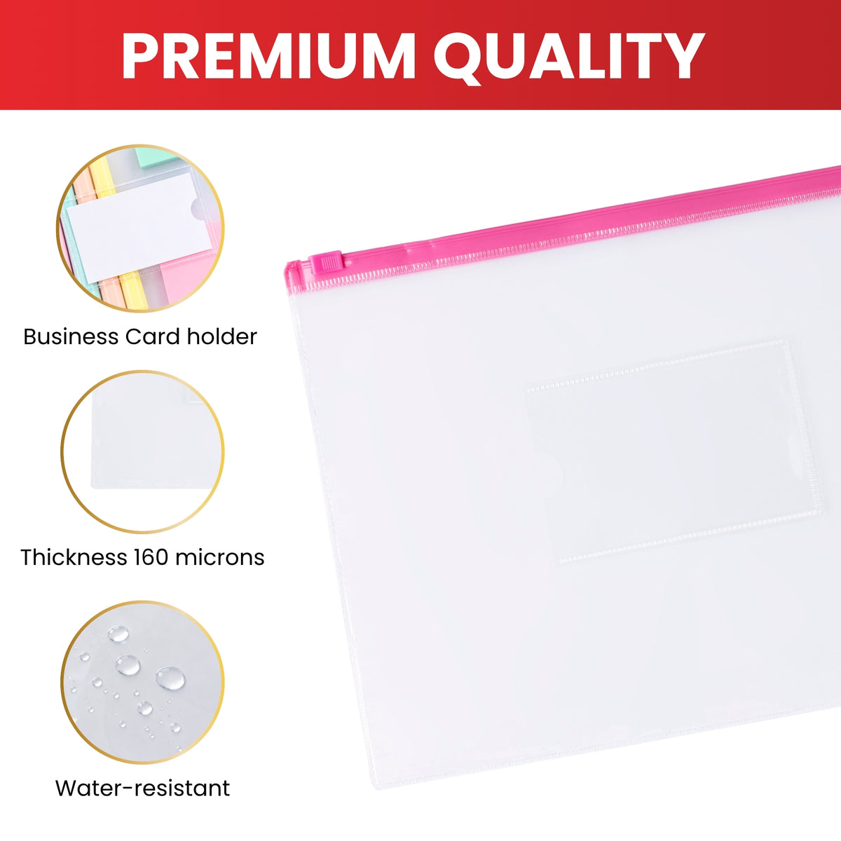 Pack of 12 A5 Clear Zippy Bags with Blue Zip