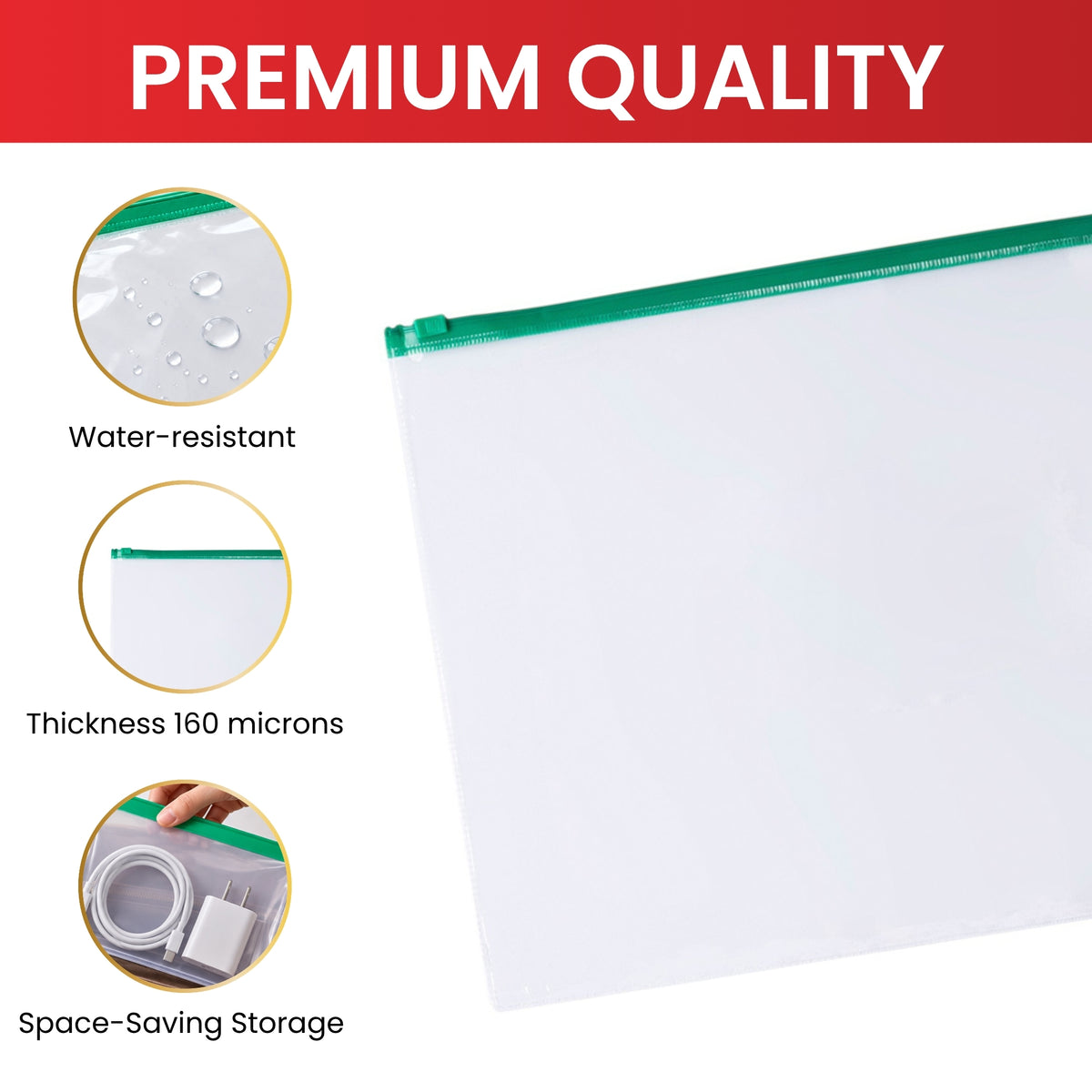 Pack of 12 A6 Clear Zippy Bags with Black Zip