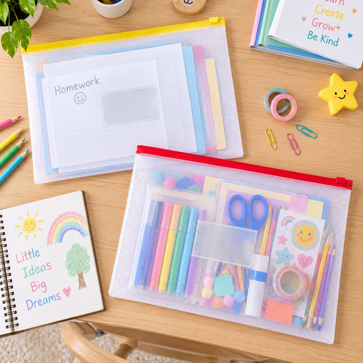 Pack of 12 A4+ Foolscap Clear Zippy Bags with Black Zip