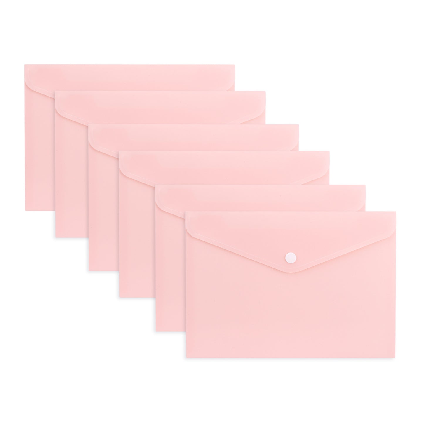 Pack of 12 A4 Light Pastel Pink Soft Touch Plastic Document Wallets with Button Closure