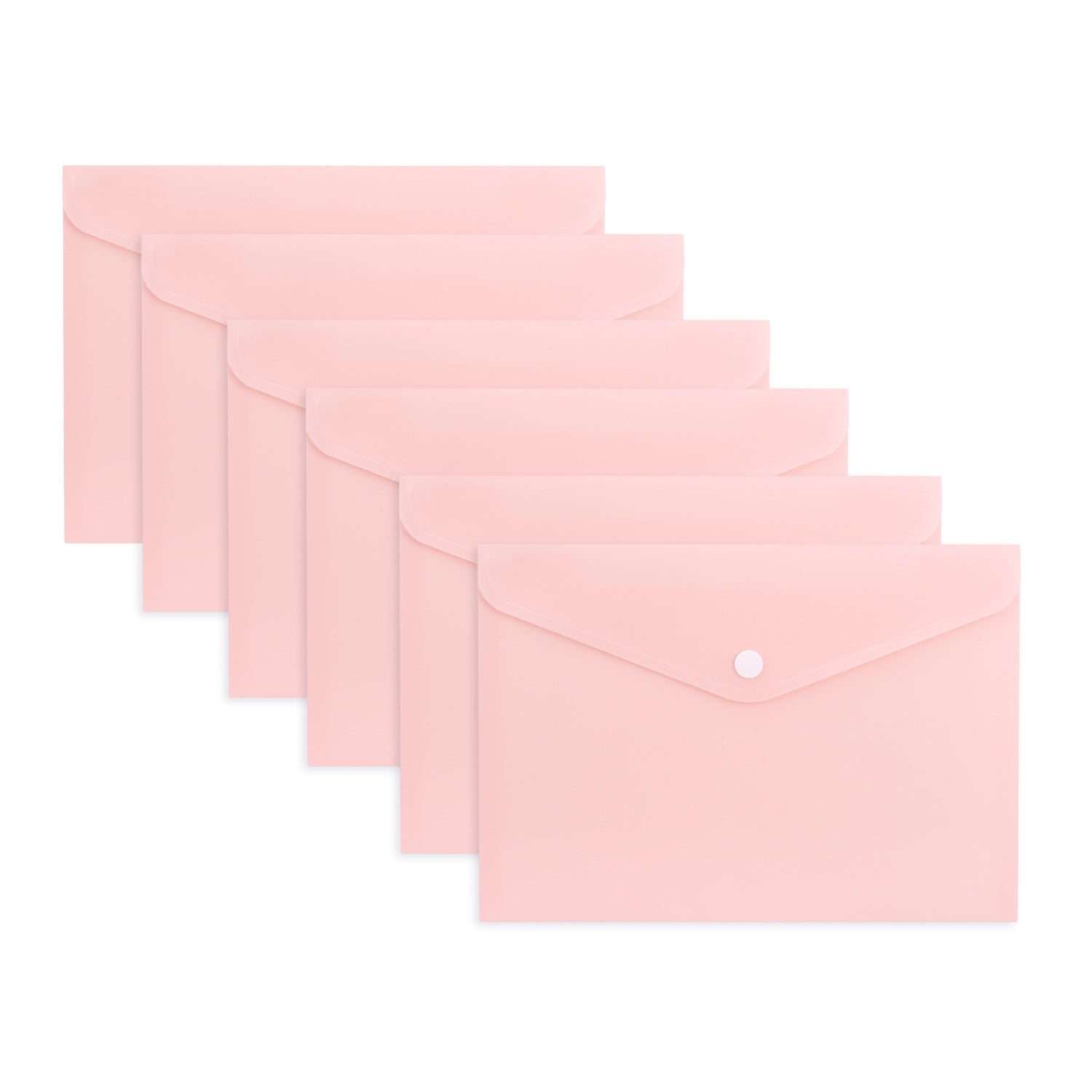 Pack of 12 A4 Light Pastel Pink Soft Touch Plastic Document Wallets with Button Closure