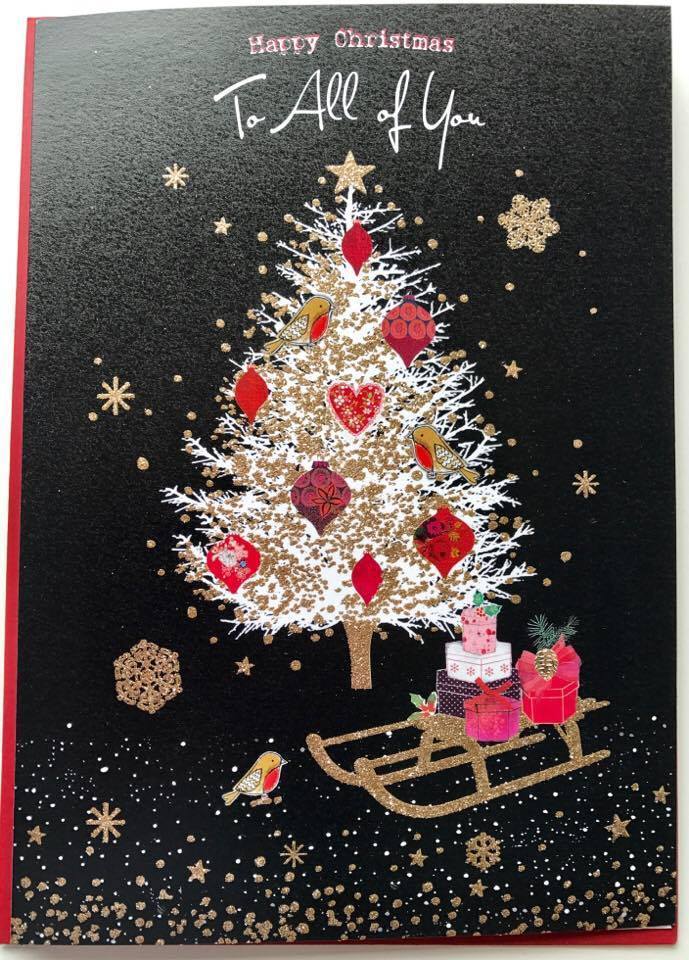 ALL OF YOU, NICE VERSE GOLD GILTTER TREE CHRISTMAS CARD 