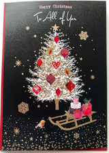 ALL OF YOU, NICE VERSE GOLD GILTTER TREE CHRISTMAS CARD 