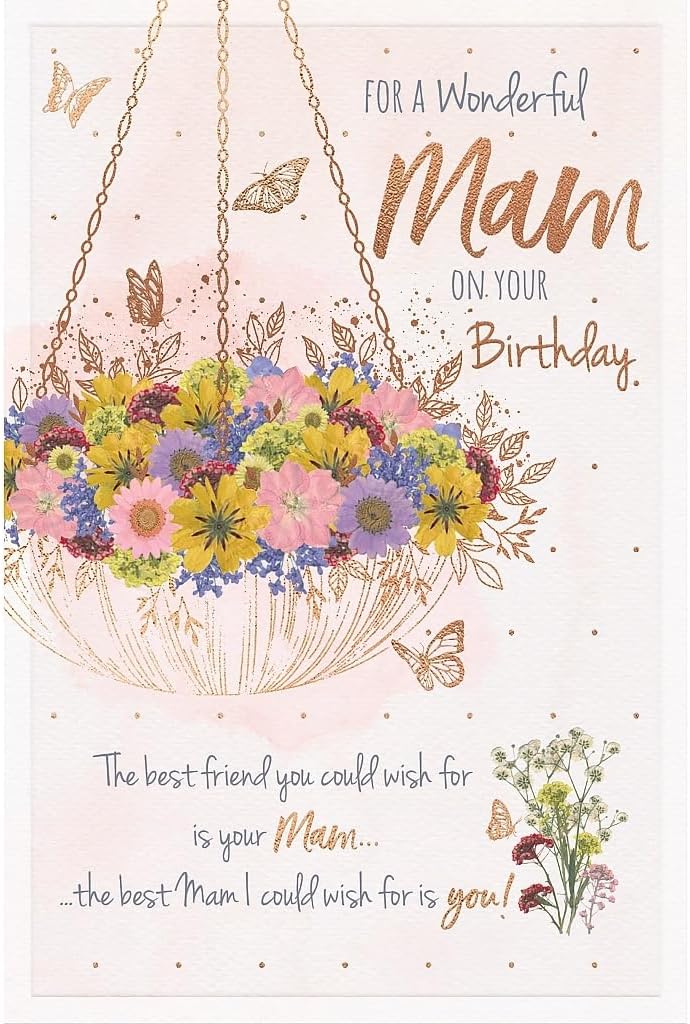 Mam Birthday Card Floral Hanging Basket Design 