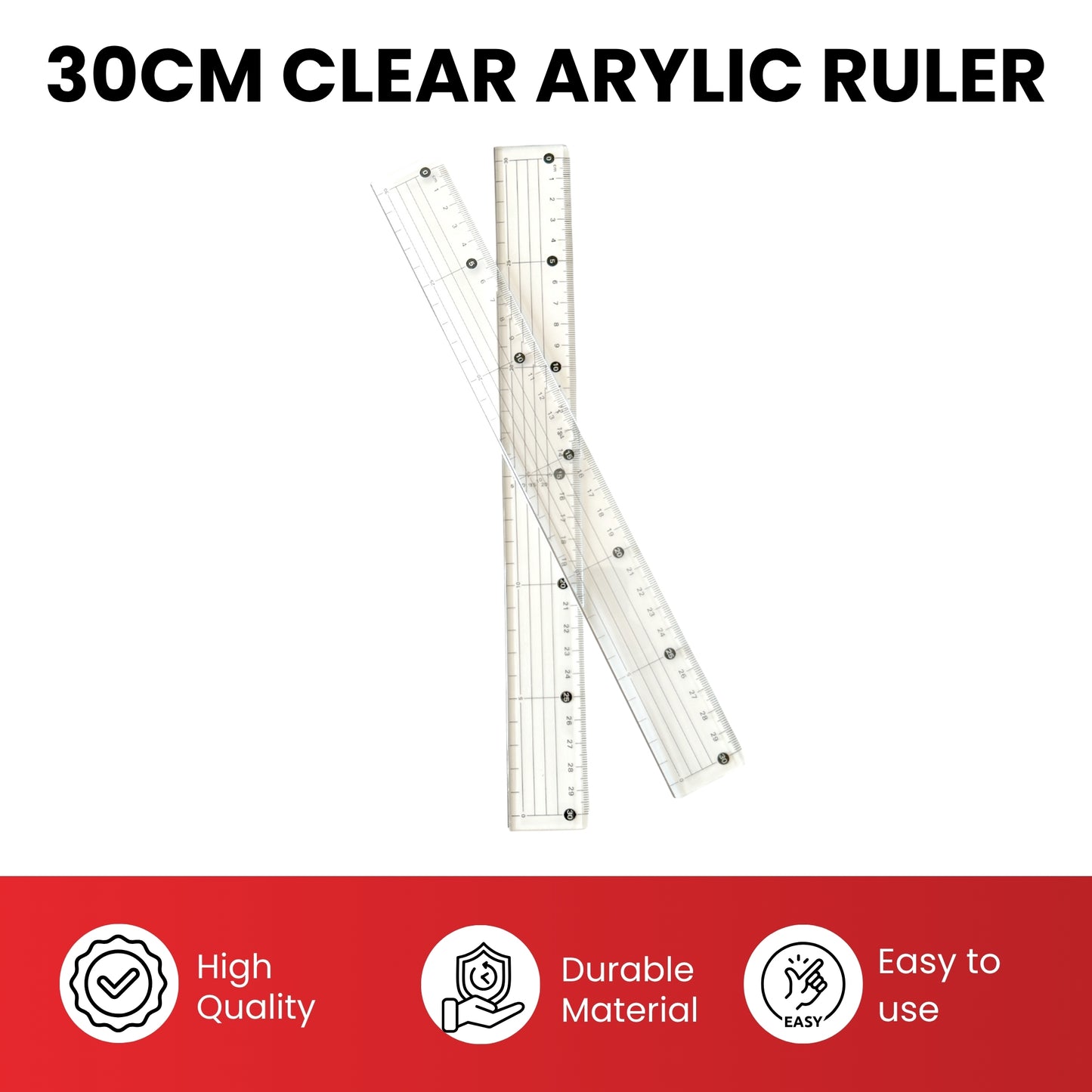 30cm Clear Acrylic Cutting Ruler with Steel Edge