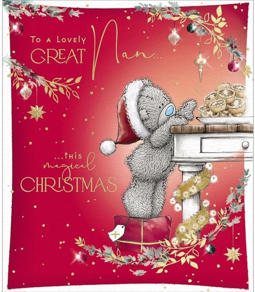 Bear Reaching Up To Mince Pies Great Nan Christmas Card